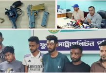 ঢাকায় ডিবি’র সাঁড়াশি অভিযান: খুলনার সন্ত্রাসী তুষারসহ ৫ সহযোগী গ্রেপ্তার, অস্ত্র-গুলি উদ্ধার