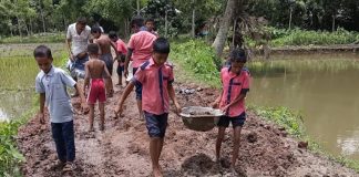 স্কুলের রাস্তা নিজেরাই সংস্কার করল খুদে শিক্ষার্থীরা