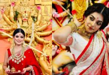 শারদীয় সাজে মন জয় করলেন চিত্রনায়িকা মন্দিরা চক্রবর্তী