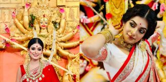 শারদীয় সাজে মন জয় করলেন চিত্রনায়িকা মন্দিরা চক্রবর্তী